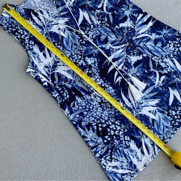 Beach Break Summer Tropical Dress Size Large Navy Blue White Cream Swim Cover-Up - Picture 9 of 11